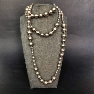27" Silver Bead Necklace Super Long Heavy Jewelry
